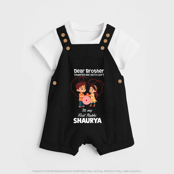 First Rakhi CelebrationBrother Sister Print Dungaree – simple baby holding rakhi illustration. - BLACK - 0 - 5 Months Old (Chest 18")