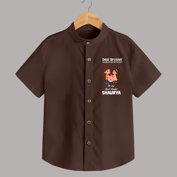First Rakhi CelebrationBrother Sister Print Shirt – simple baby holding rakhi illustration. - CHOCOLATE BROWN - 0 - 6 Months Old (Chest 23")