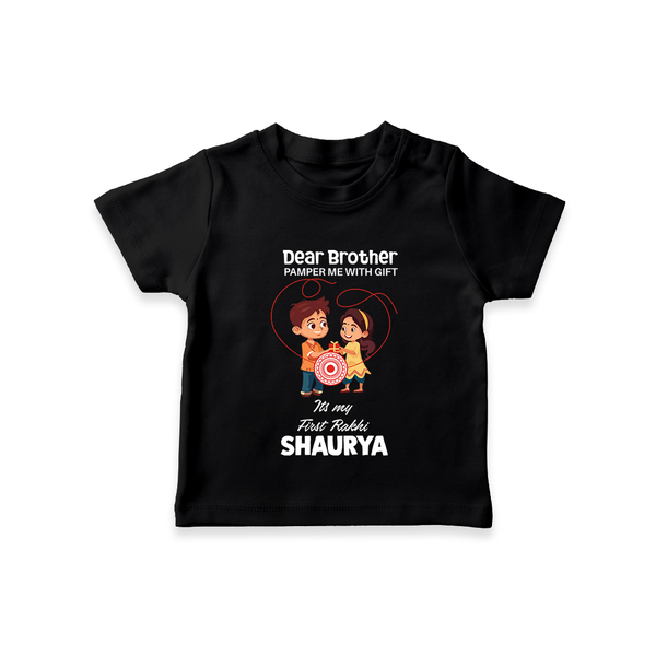 First Rakhi CelebrationBrother Sister Print TShirt – simple baby holding rakhi illustration. - BLACK - 0-5 Months Old (Chest 17")