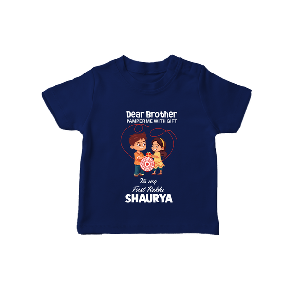 First Rakhi CelebrationBrother Sister Print TShirt – simple baby holding rakhi illustration. - NAVY BLUE - 0-5 Months Old (Chest 17")