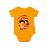 Brother-Sister Rakhi Bond Print Romper  – kids celebrating together with rakhi illustration. - CHROME YELLOW - New Born (Chest 14")