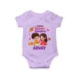 Brother-Sister Rakhi Bond Print Romper  – kids celebrating together with rakhi illustration. - LILAC - New Born (Chest 14")