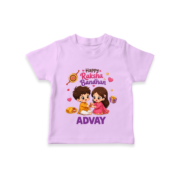 Brother-Sister Rakhi Bond Print TShirt – kids celebrating together with rakhi illustration. - LILAC - 0-5 Months Old (Chest 17")