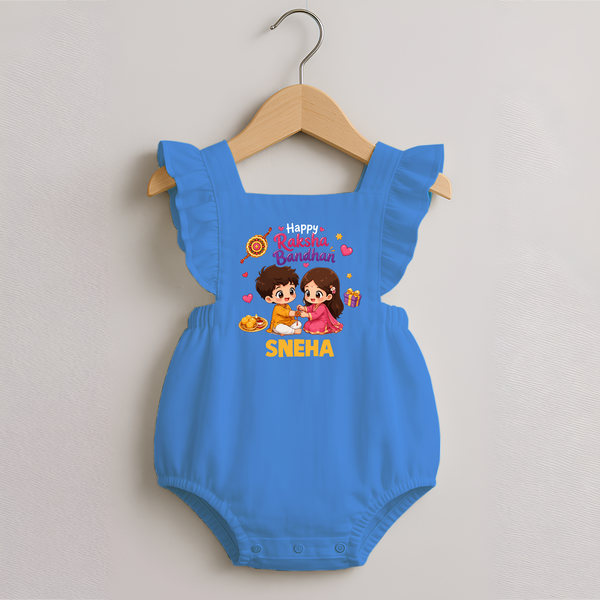 Brother-Sister Rakhi Bond Print Romper Frock – kids celebrating together with rakhi illustration.