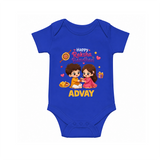 Brother-Sister Rakhi Bond Print Romper  – kids celebrating together with rakhi illustration. - COBALT BLUE - New Born (Chest 14")