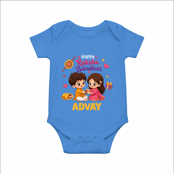 Brother-Sister Rakhi Bond Print Romper  – kids celebrating together with rakhi illustration.