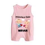 Twinning for Rakhi Print Button Romper – two baby superheroes flying together. - BABY PINK - New Born (Chest 18")