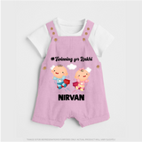 Twinning for Rakhi Print Dungaree – two baby superheroes flying together. - BABY PINK - 0 - 5 Months Old (Chest 18")