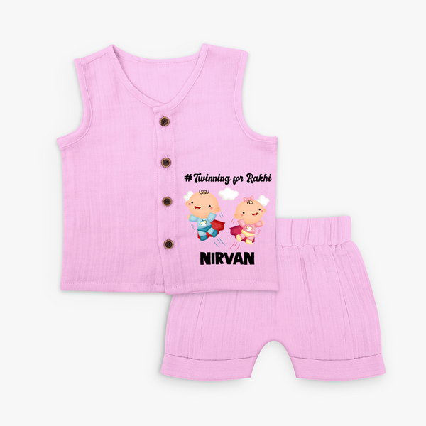 Twinning for Rakhi Print Jabla – two baby superheroes flying together. - BABY PINK - 0 - 3 Months Old (Chest 9.8")