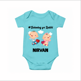 Twinning for Rakhi Print Romper  – two baby superheroes flying together. - ARCTIC BLUE - New Born (Chest 14")