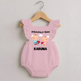Twinning for Rakhi Print Romper Frock – two baby superheroes flying together. - BABY PINK - 0 - 3 Months Old (Chest 19")