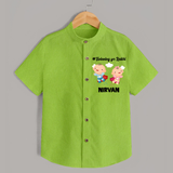 Twinning for Rakhi Print Shirt – two baby superheroes flying together. - LIME GREEN - 0 - 6 Months Old (Chest 23")
