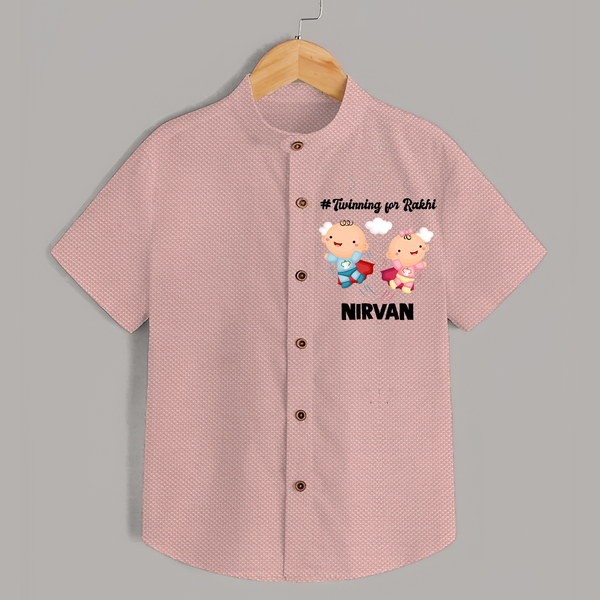 Twinning for Rakhi Print Shirt – two baby superheroes flying together. - PEACH - 0 - 6 Months Old (Chest 23")