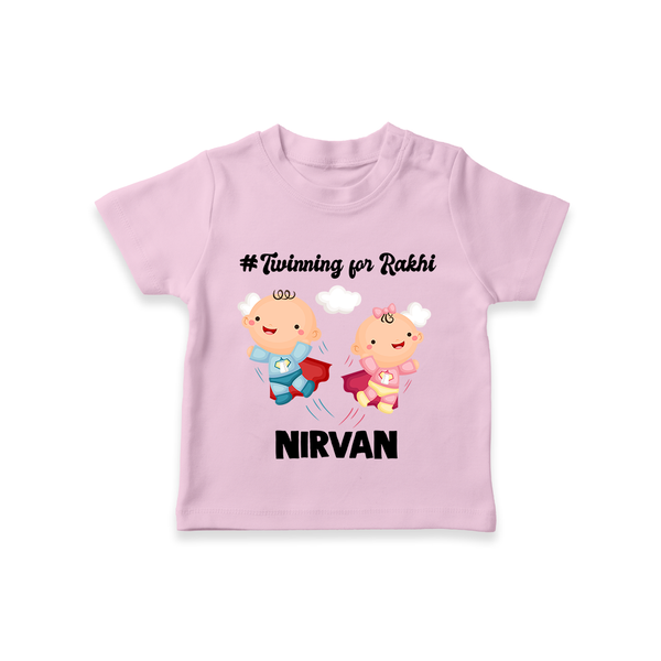 Twinning for Rakhi Print TShirt – two baby superheroes flying together. - BABY PINK - 0-5 Months Old (Chest 17")