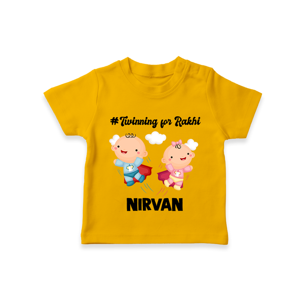 Twinning for Rakhi Print TShirt – two baby superheroes flying together. - CHROME YELLOW - 0-5 Months Old (Chest 17")