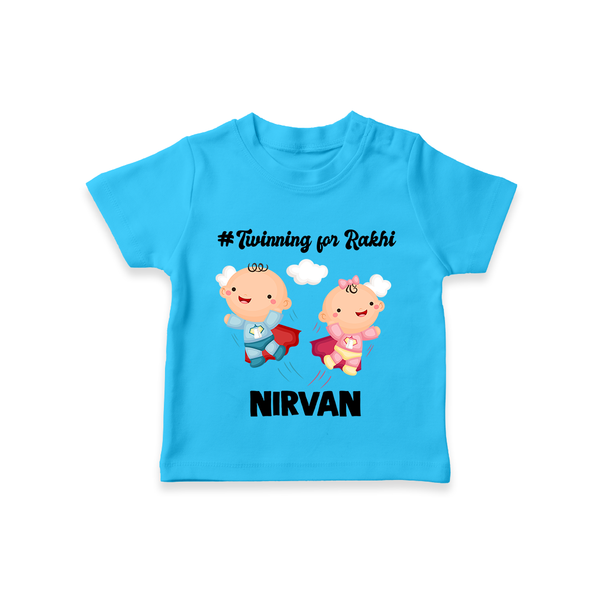 Twinning for Rakhi Print TShirt – two baby superheroes flying together. - SKY BLUE - 0-5 Months Old (Chest 17")