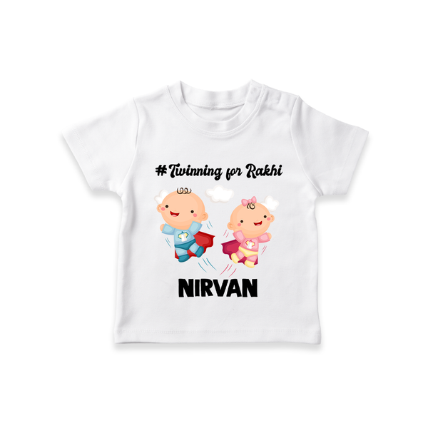 Twinning for Rakhi Print TShirt – two baby superheroes flying together. - WHITE - 0-5 Months Old (Chest 17")