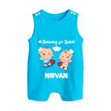 Twinning for Rakhi Print Button Romper – two baby superheroes flying together. - SKY BLUE - New Born (Chest 18")