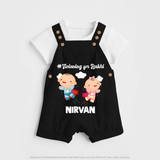 Twinning for Rakhi Print Dungaree – two baby superheroes flying together. - BLACK - 0 - 5 Months Old (Chest 18")