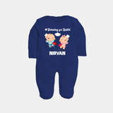 Twinning for Rakhi Print Fullbody Suit – two baby superheroes flying together. - NAVY BLUE - New Born (Chest 7.5")