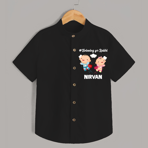 Twinning for Rakhi Print Shirt – two baby superheroes flying together. - BLACK - 0 - 6 Months Old (Chest 23")