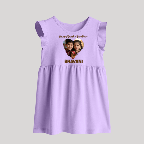 Brother Sister photo printed Baby Frock – photo of two children in festive rakhi attire - LILAC - 0 - 3 Months Old (Chest 17")