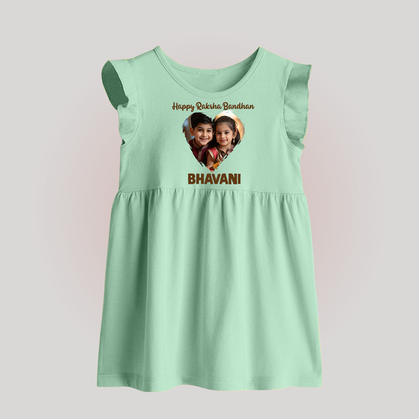Brother Sister photo printed Baby Frock – photo of two children in festive rakhi attire - MINT GREEN - 0 - 3 Months Old (Chest 17")
