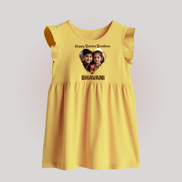 Brother Sister photo printed Baby Frock – photo of two children in festive rakhi attire - PASTEL YELLOW - 0 - 3 Months Old (Chest 17")