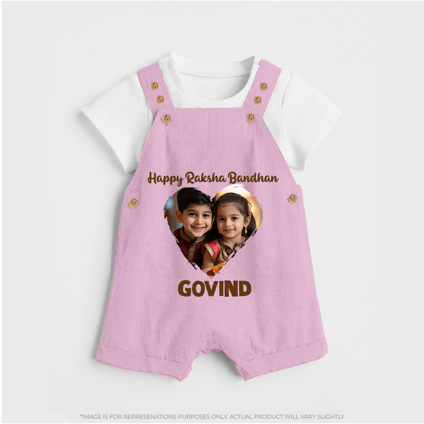 Brother Sister photo printed Dungaree – photo of two children in festive rakhi attire - BABY PINK - 0 - 5 Months Old (Chest 18")