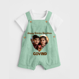 Brother Sister photo printed Dungaree – photo of two children in festive rakhi attire - MINT GREEN - 0 - 5 Months Old (Chest 18")
