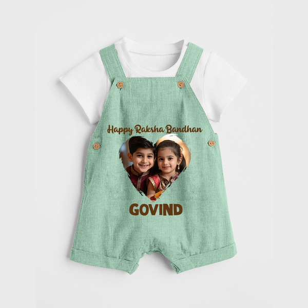 Brother Sister photo printed Dungaree – photo of two children in festive rakhi attire - MINT GREEN - 0 - 5 Months Old (Chest 18")