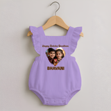Brother Sister photo printed Romper Frock – photo of two children in festive rakhi attire - LILAC - 0 - 3 Months Old (Chest 19")