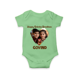Brother Sister photo printed Romper  – photo of two children in festive rakhi attire - GREEN - New Born (Chest 14")