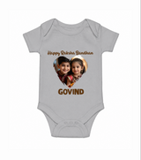 Brother Sister photo printed Romper  – photo of two children in festive rakhi attire - GREY - New Born (Chest 14")
