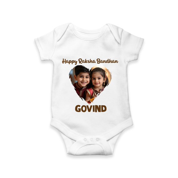 Brother Sister photo printed Romper  – photo of two children in festive rakhi attire - WHITE - New Born (Chest 14")