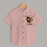 Brother Sister photo printed Shirt – photo of two children in festive rakhi attire - PEACH - 0 - 6 Months Old (Chest 23")