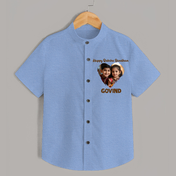 Brother Sister photo printed Shirt – photo of two children in festive rakhi attire - SKY BLUE - 0 - 6 Months Old (Chest 23")