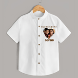 Brother Sister photo printed Shirt – photo of two children in festive rakhi attire - WHITE - 0 - 6 Months Old (Chest 23")
