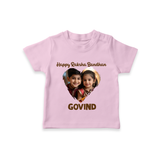Brother Sister photo printed TShirt – photo of two children in festive rakhi attire - BABY PINK - 0-5 Months Old (Chest 17")
