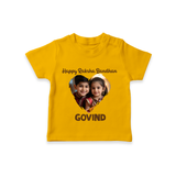 Brother Sister photo printed TShirt – photo of two children in festive rakhi attire - CHROME YELLOW - 0-5 Months Old (Chest 17")