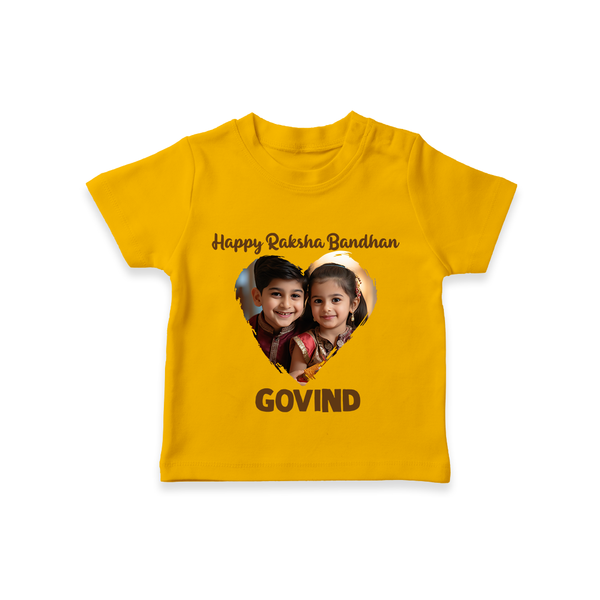 Brother Sister photo printed TShirt – photo of two children in festive rakhi attire - CHROME YELLOW - 0-5 Months Old (Chest 17")