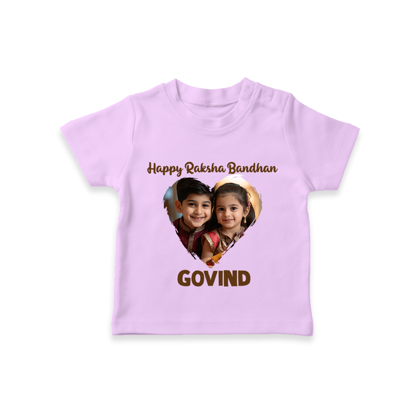 Brother Sister photo printed TShirt – photo of two children in festive rakhi attire - LILAC - 0-5 Months Old (Chest 17")