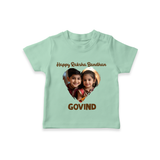 Brother Sister photo printed TShirt – photo of two children in festive rakhi attire - MINT GREEN - 0-5 Months Old (Chest 17")