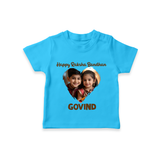 Brother Sister photo printed TShirt – photo of two children in festive rakhi attire - SKY BLUE - 0-5 Months Old (Chest 17")