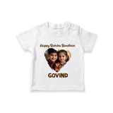 Brother Sister photo printed TShirt – photo of two children in festive rakhi attire - WHITE - 0-5 Months Old (Chest 17")