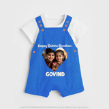 Brother Sister photo printed Dungaree – photo of two children in festive rakhi attire - COBALT BLUE - 0 - 5 Months Old (Chest 18")