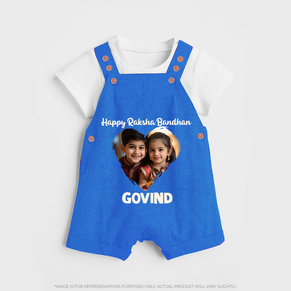 Brother Sister photo printed Dungaree – photo of two children in festive rakhi attire - COBALT BLUE - 0 - 5 Months Old (Chest 18")