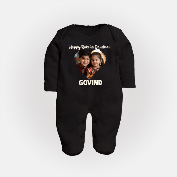 Brother Sister photo printed Fullbody Suit – photo of two children in festive rakhi attire - BLACK - New Born (Chest 7.5")