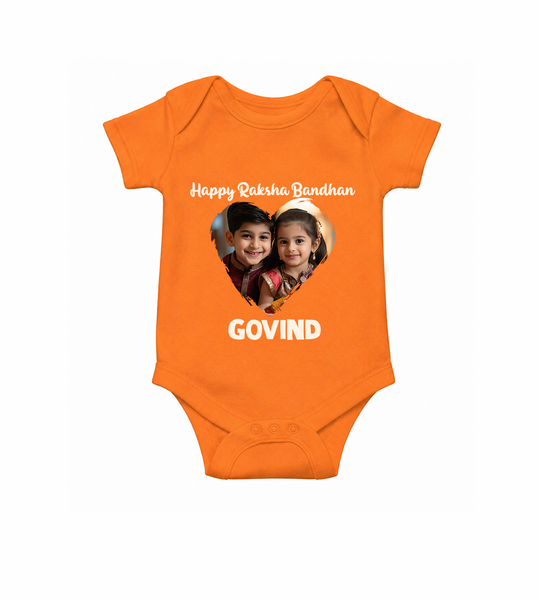 Brother Sister photo printed Romper  – photo of two children in festive rakhi attire