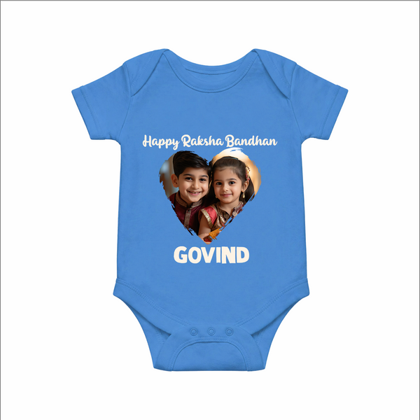 Brother Sister photo printed Romper  – photo of two children in festive rakhi attire